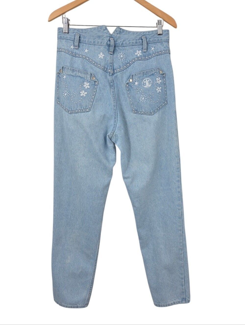 L.A. Gear Vintage Light Blue High-Rise Mom  Jeans Studs Floral Embroidery